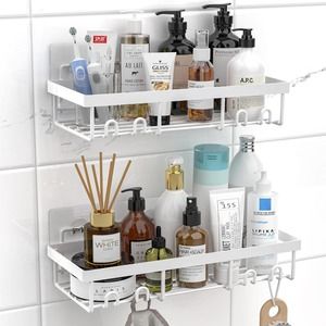 Moforoco Shower Caddy Shelf Organizer Rack, Self Adhesive White Basketsf